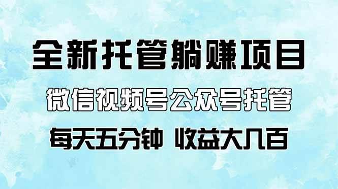 全新托管躺赚项目，微信视频号公众号托管代运营，每天五分钟，收益大几百