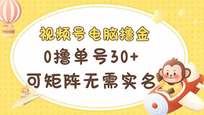 视频号电脑撸金 0撸单号30+ 可矩阵 无需实名多号多得