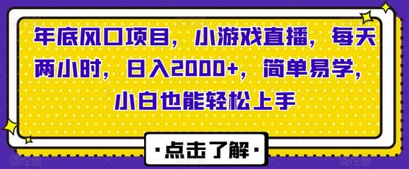 年底风口项目，小游戏直播，每天两小时，日入2000+，简单易学，小白也能轻松上手