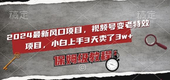2024最新风口项目，视频号变老特效项目，电脑小白上手3天卖了3w+，保姆级教程