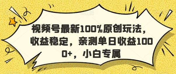 视频号最新100%原创玩法，收益稳定，亲测单日收益1000+，小白专属