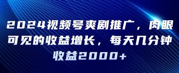 2024视频号爽剧推广，肉眼可见的收益增长，每天几分钟收益2000+