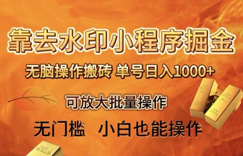 靠去水印小程序无脑操作搬砖，单号日入1000+保姆级教程可放大批量操作