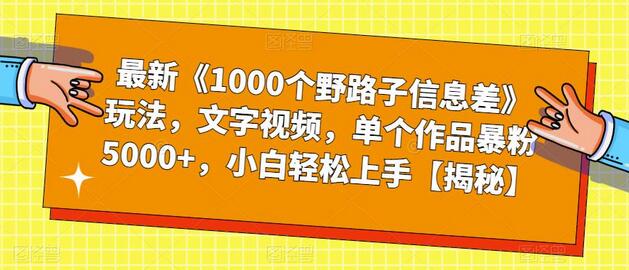 最新《1000个野路子信息差》玩法，文字视频，单个作品暴粉5000+，小白轻松上手