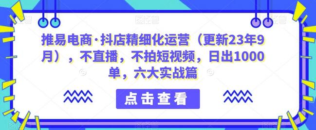 推易电商·抖店精细化运营（更新23年9月），不直播，不拍短视频，日出1000单，六大实战篇