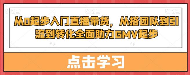 从0起步入门直播带货，​从搭团队到引流到转化全面助力GMV起步