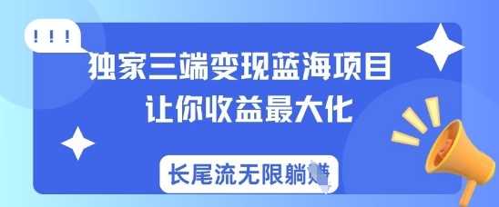 独家三端变现蓝海项目，让你收益最大化，长尾流无限躺挣