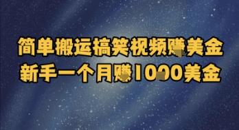简单搬运搞笑视频挣美金，新手一个月入1k美金