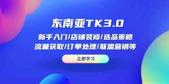 东南亚TK3.0：新手入门/店铺装修/选品策略/流量获取/订单处理/联盟营销等
