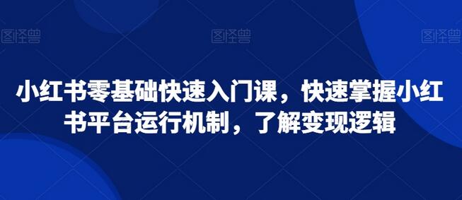 小红书零基础快速入门课，快速掌握小红书平台运行机制，了解变现逻辑