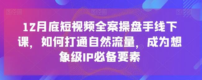 12月底短视频全案操盘手线下课，如何打通自然流量，成为想象级IP必备要素