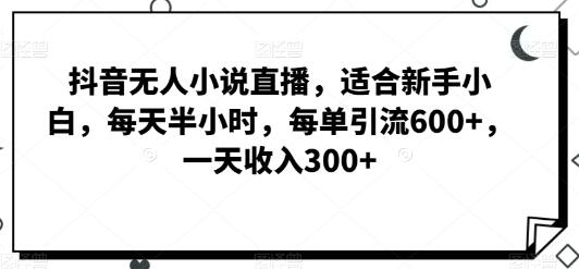 抖音无人小说直播，适合新手小白，每天半小时，每单引流600+，一天收入300+