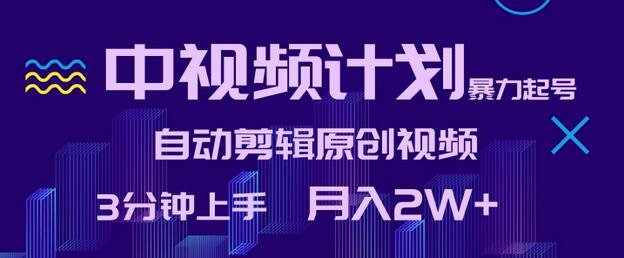 中视频计划暴力起号，自动剪辑原创视频，3分钟上手，月入2W+
