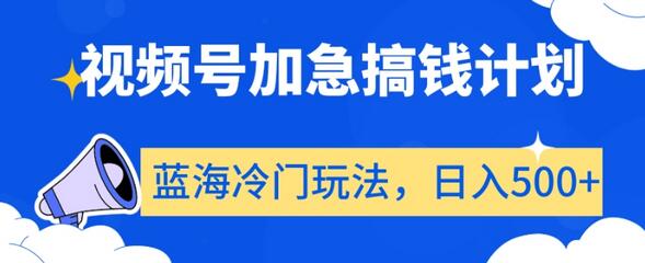 视频号加急搞钱计划，蓝海冷门玩法，日入500+