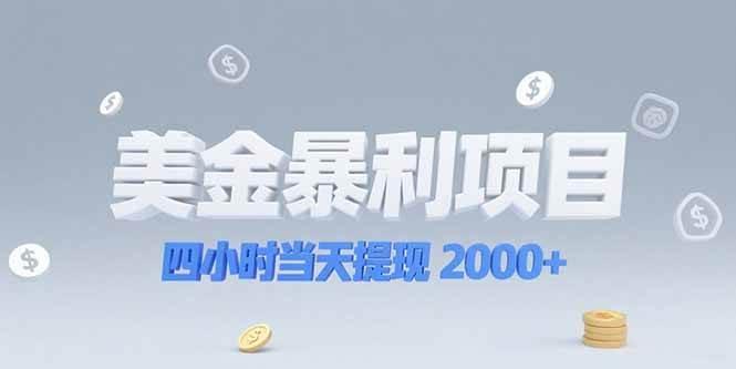 美金暴利项目，四小时当天提现 2000+机会留给会选赛道的人