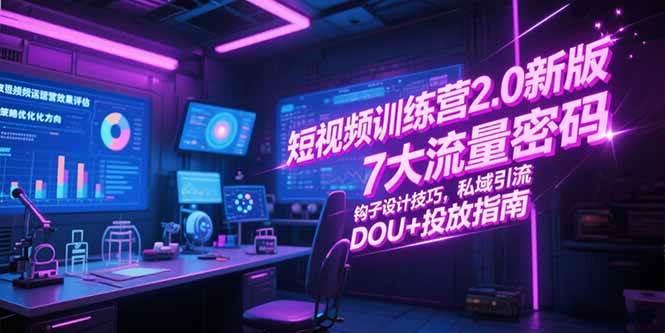 短视频训练营2.0新版，7大流量密码/钩子设计技巧/私域引流/DOU+投放指南