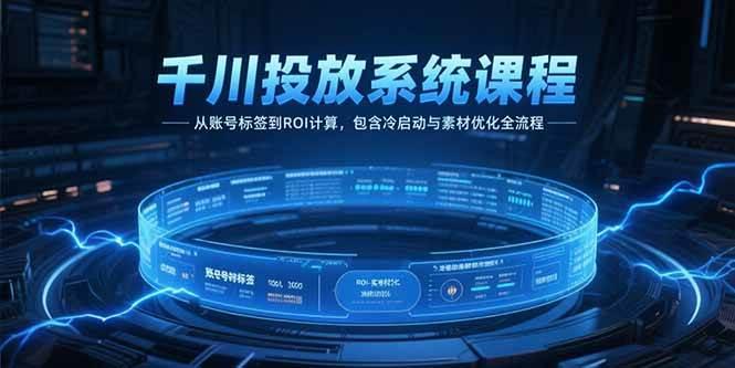 千川投放系统课程，从账号标签到ROI计算，包含冷启动与素材优化全流程