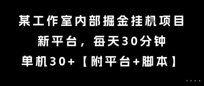 某工作室内部掘金挂G项目，新平台，每天30分钟，单机30+【揭秘】