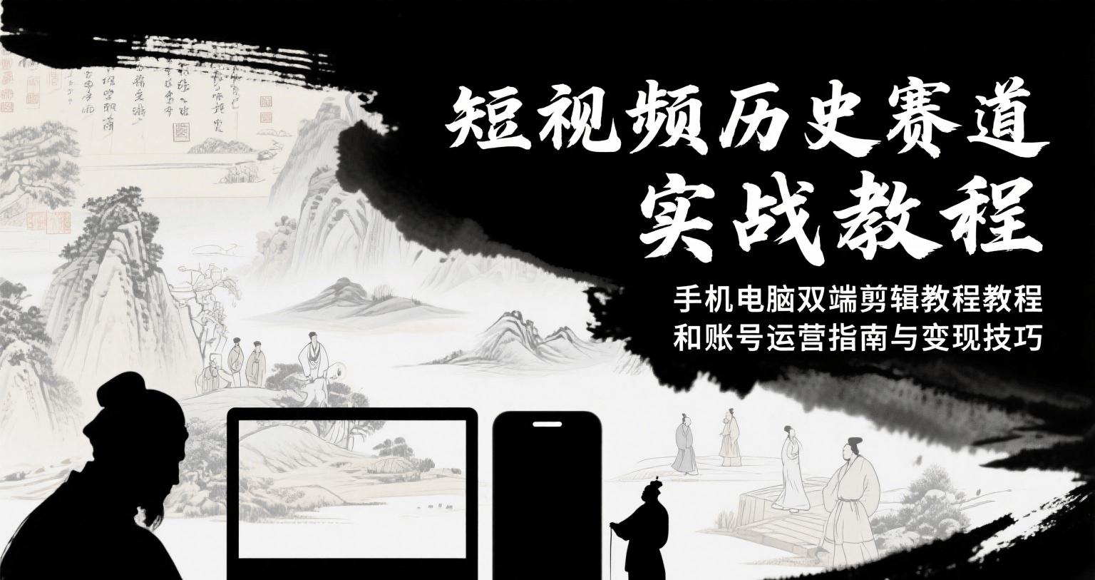 短视频历史赛道实战教程，手机电脑双端剪辑教程和账号运营指南与变现技巧