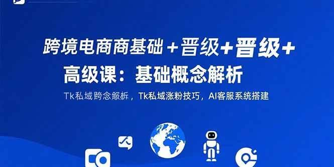 跨境电商基础+晋级+高级课：基础概念解析,Tk私域涨粉技巧,AI客服系统搭建