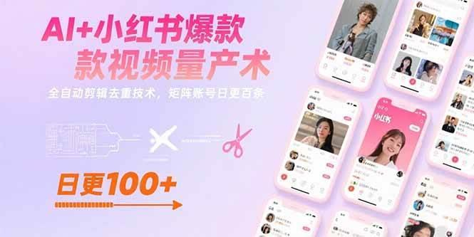 AI+小红书爆款视频量产术：全自动剪辑去重技术，矩阵账号日更百条