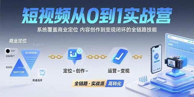 短视频从0到1的实战营：系统覆盖商业定位,内容创作到变现闭环的全链路技能