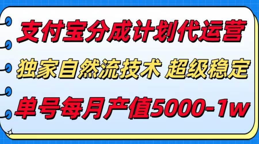 支付宝分成计划代运营，最新自然流技术，收益稳定，单号月产5000＋！