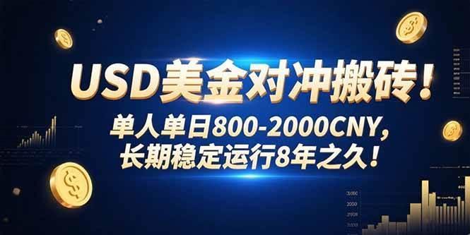 USD美金对冲搬砖!单人单日800-2000CNY，长期稳定运行8年之久!