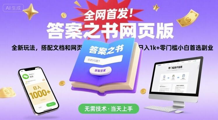 全网首发！答案之书网页版，全新玩法，搭配文档和网页，日入1k+零门槛小白首选副业【揭秘】