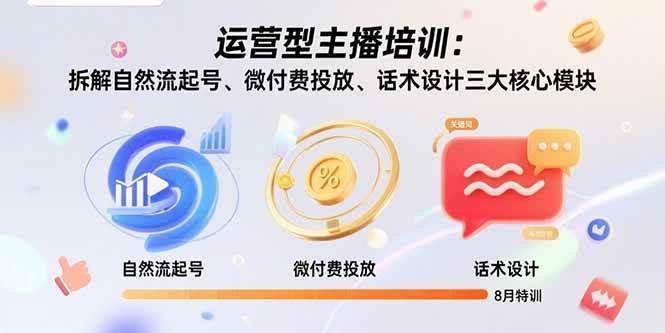 运营型主播培训：拆解自然流起号、微付费投放、话术设计三大核心模块-8月