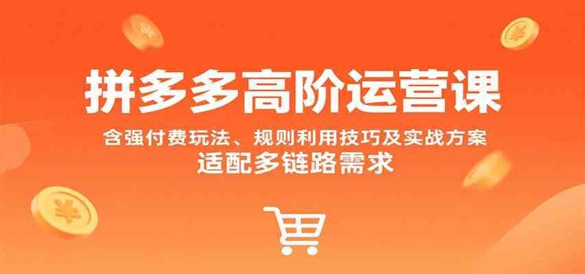 拼多多高阶运营课，含强付费玩法、规则利用技巧及实战方案，适配多链路需求