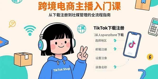 跨境电商主播入门课，TikTok下载注册，支付工具配置，社媒账号管理全流程