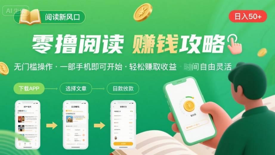 零撸阅读新风口，无门槛轻松挣，一部手机，日入 50-3张【揭秘】